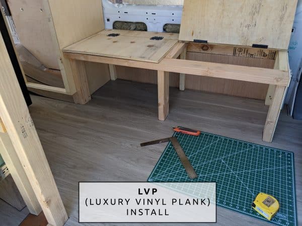 DIY Camper Van Conversion LVT VInyl Flooring Installation Under Bench Image
