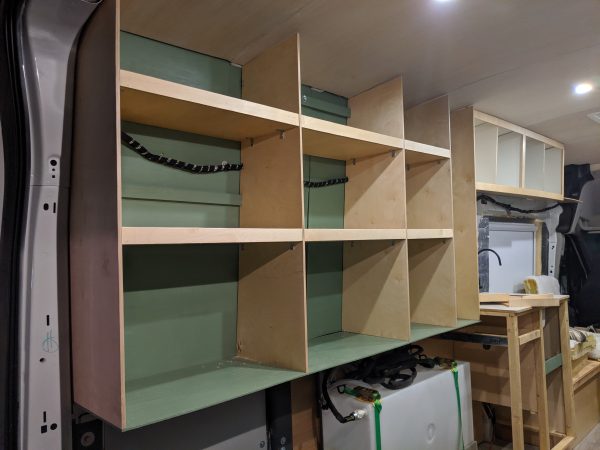 DIY Camper Van Conversion Open Cubby Wall Storage Solution 11